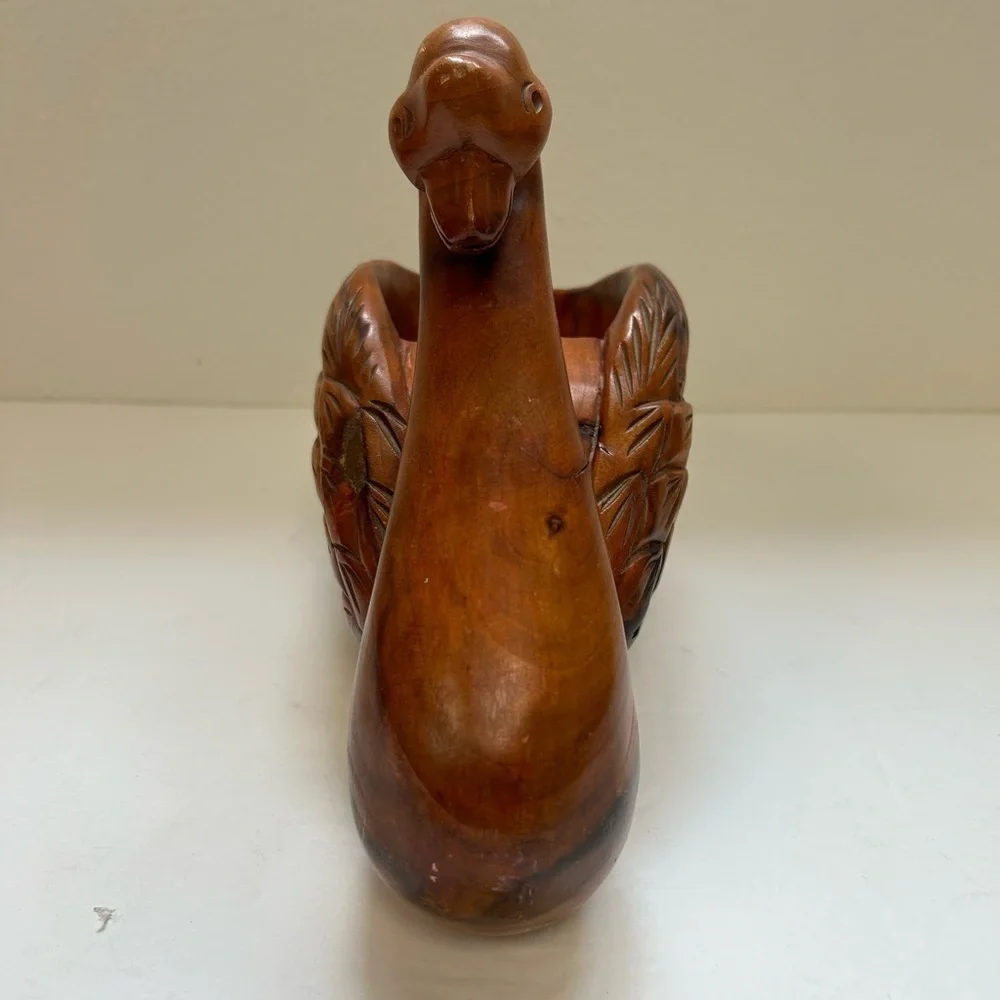 Hand carved wooden swan/ ornate/ Vintage/ acacia wood
